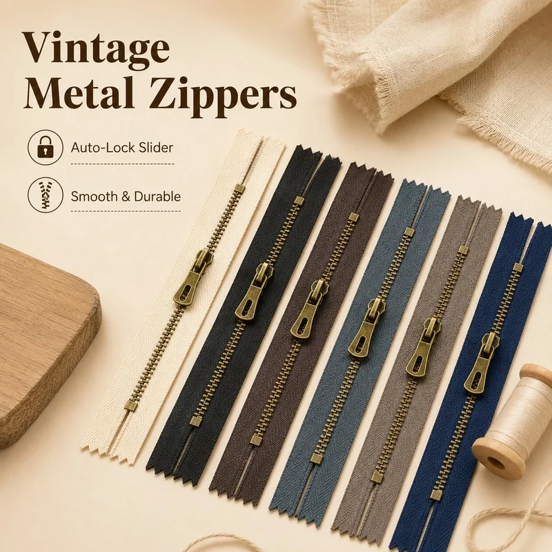 

10/20Pcs 3# 15-30cm Bronze Metal Closed End Zipper Auto Lock Zip for Pants Pocket Bag Garment Repair Sewing Tailor Accessory Kit