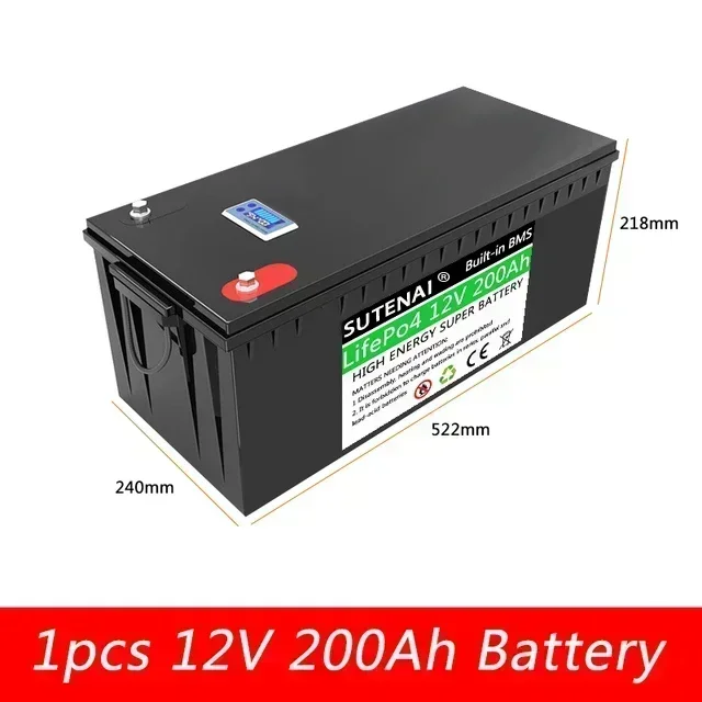 Batteria LiFePO4 12V 24V 36V 48V 200AH BMS integrata per sistema di energia solare Camper camper Carrello da golf Fuoristrada Ciclo profondo solare