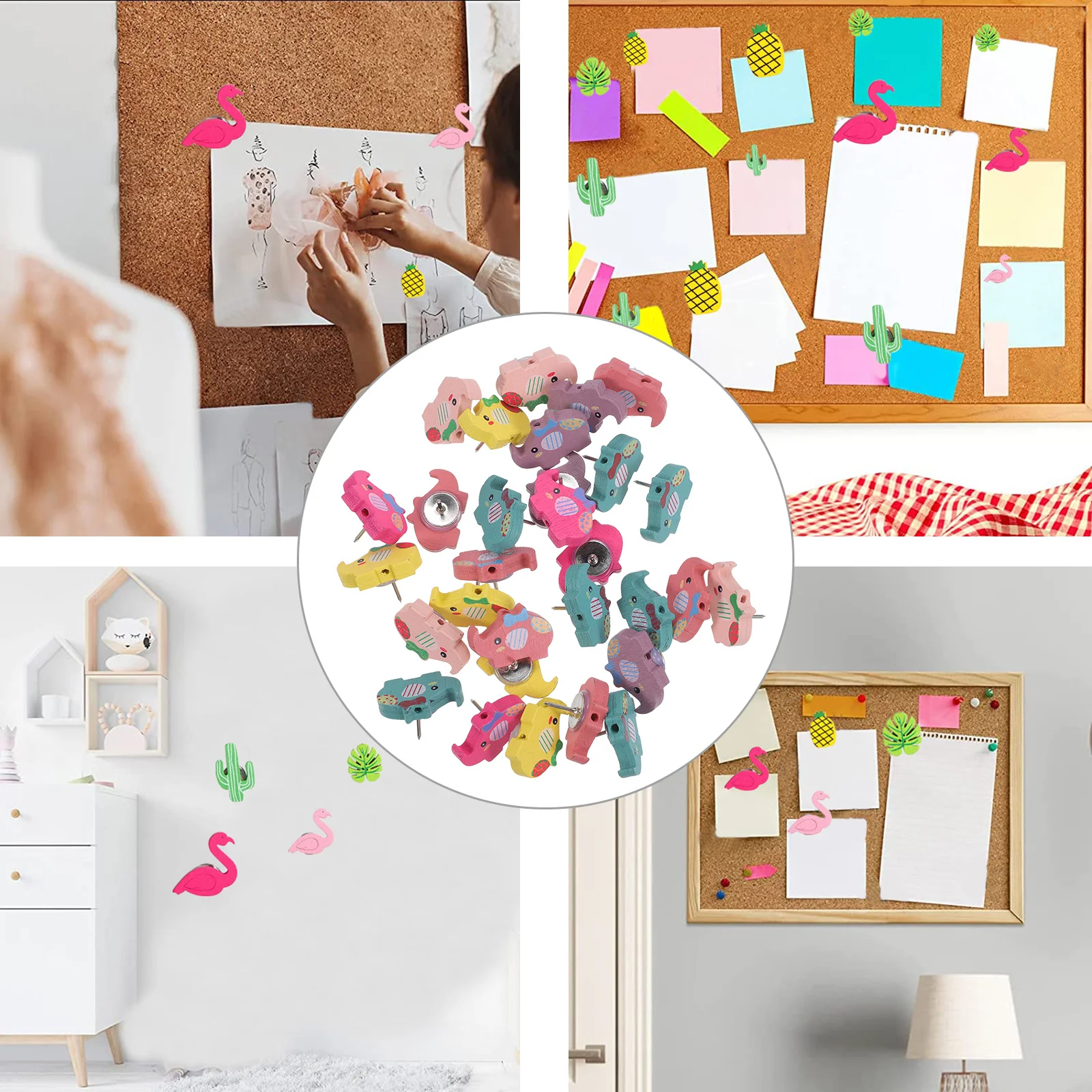 30Pcs Elephant Shape Cute Push Pins Wooden Thumbtacks Decorative Push Nails for Cork Board Bulletin Board Office Home Use