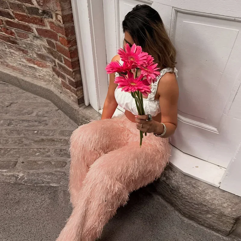 2025 Fashion Fall Women's Fringe Decorate Pants Casual Elastic Waist Straight Leg Trousers Party Club Female Bottoms Streetwear