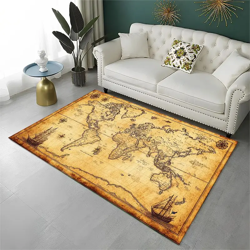 Retro Map Nautical Chart Compass Large Area Rug Non-slip Carpet for Bedroom Living Room Sofa Doormat Home Decor Floor Mat Gift