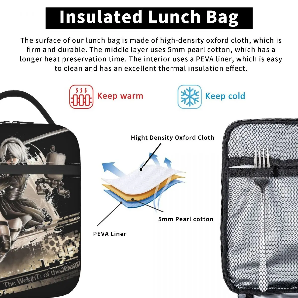 The Weight Of The World Thermal Insulated Lunch Bag Nier Automata Video Game Reusable Food Bag Container Thermal Cooler Food Box