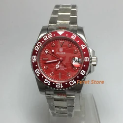 BLIGER NH34A 40mm Sky Blue Black Red GMT Function NH34 GMT Lume Dial Automatic Watch For Steel Bracelet Ceramics Insert