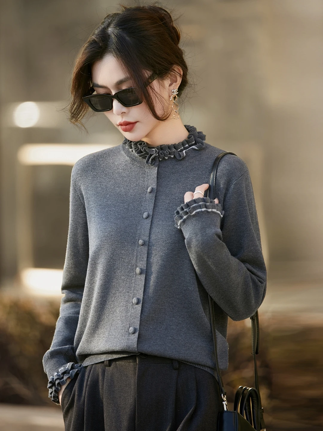 

Ele вязаный открытый кардиган женский модный базовый слой Turtlene Long Sve мягкий повседневный свитер осень-зима