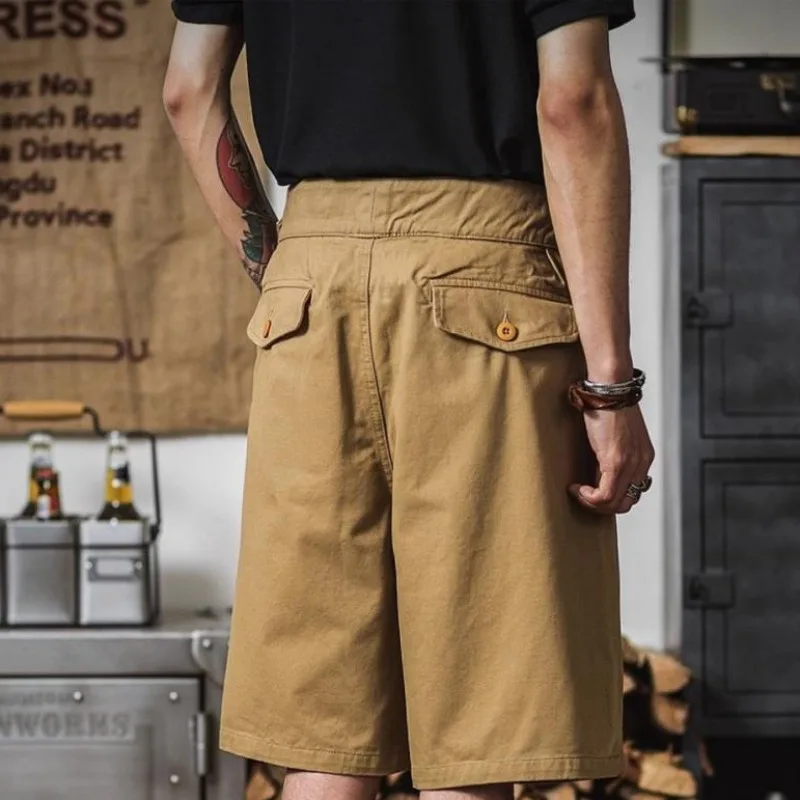 Workwear Retro High Waisted British Style Shorts Straight Naples Casual Short Trousers Men Summer Amikaji Adjustable Belt Shorts