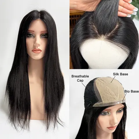 Silk Base Human Hair Wig With PU Bio Base Forehead Long Straight Human Hair Wig for Women Virgin European Human Hair for Loss
