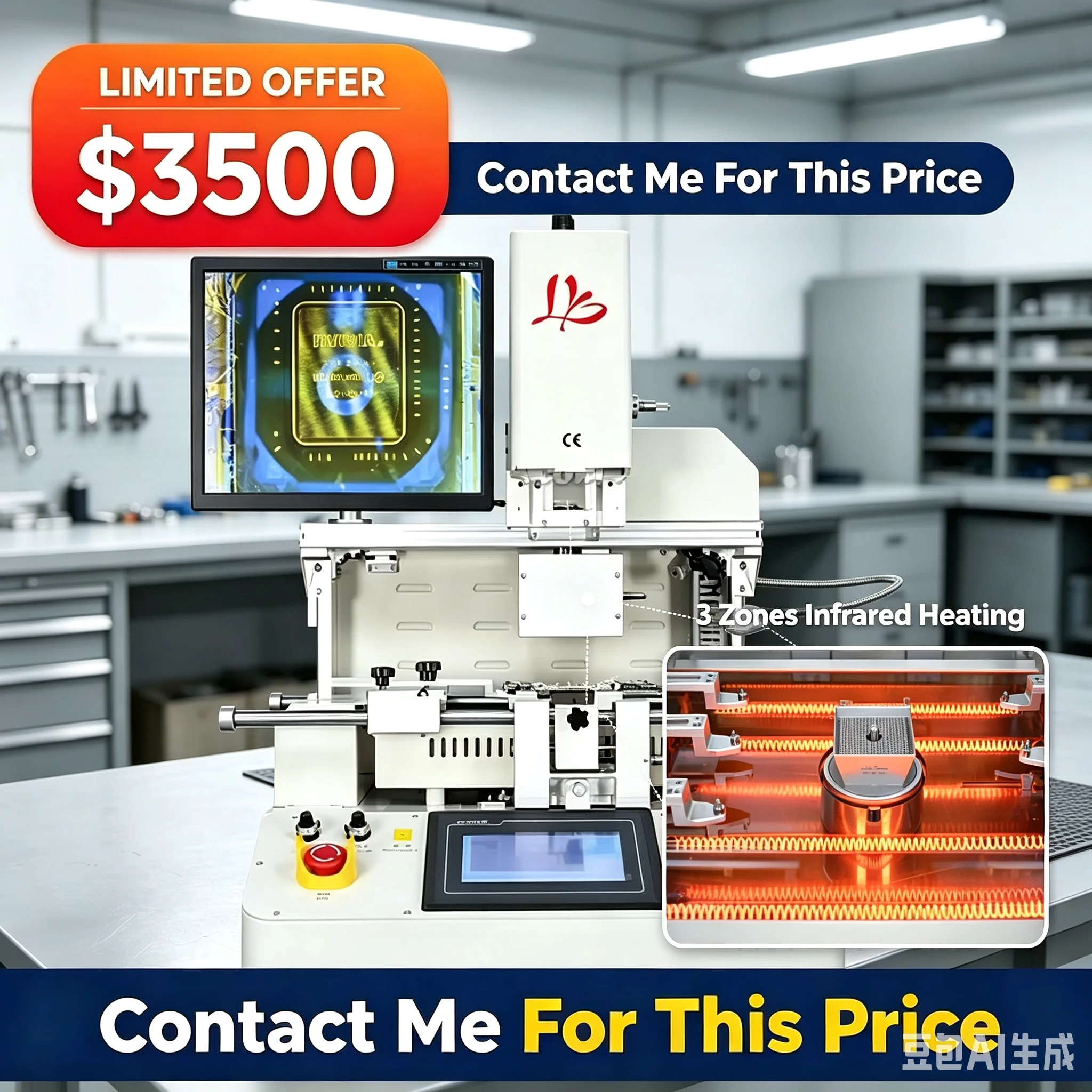 G620 PRO Optical Alignment BGA Rework Station Customized 3 Temperature Zones Hot Air Infrared Heating PCB Chip 0.8-60MM Repair