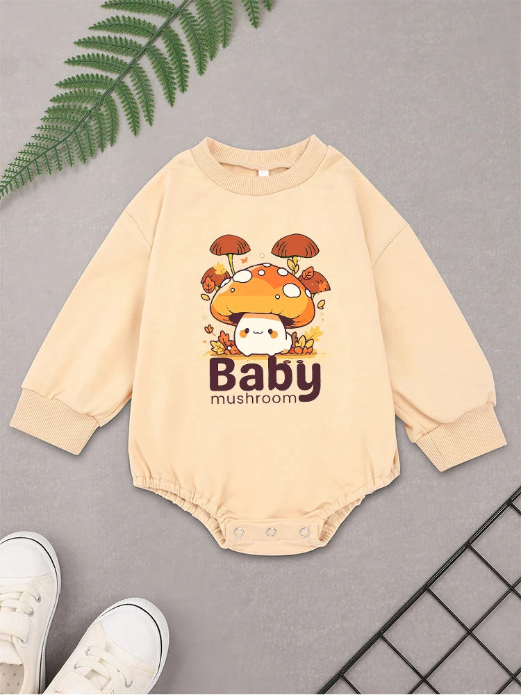 Kawaii Harajuku Baby Mushroom Girl Clothes Cartoon Print Popular Infant Onesie Long Sleeve O-neck Sweatshirt Infant Boy Body