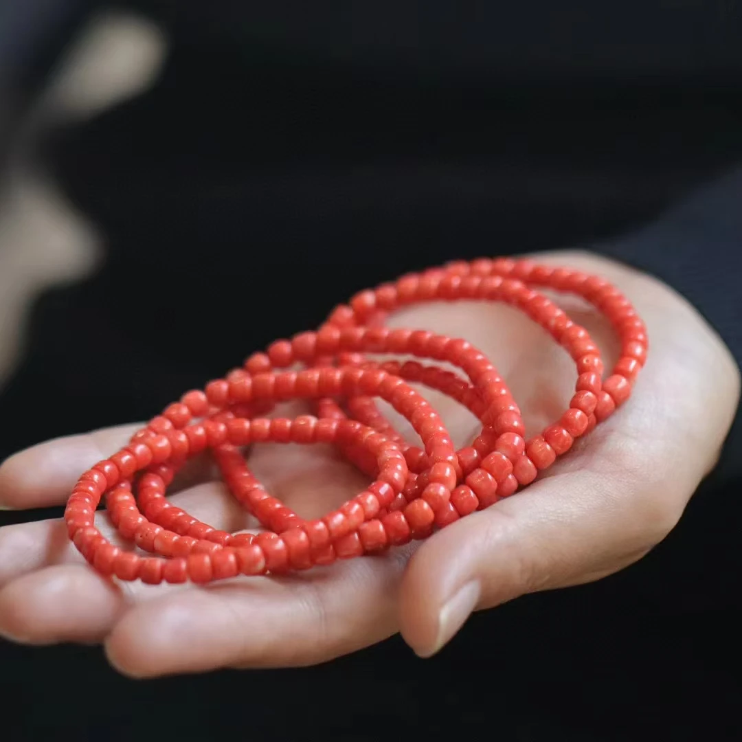 1pcs/lot Natural Red Pink Coral Bead Bracelet 18k gold setting jadeite Simple and stylish Hand-knitted