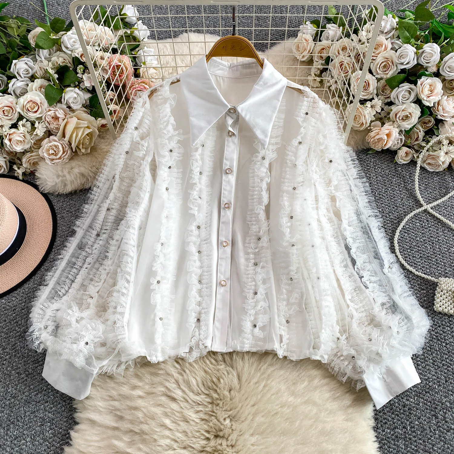 

Женские элегантные роскошные топы с бриллиантами, женские рубашки с рукавами-фонариками для свадьбы, дня рождения, фестиваля, официальная блузка, вечерние зимние милые топы