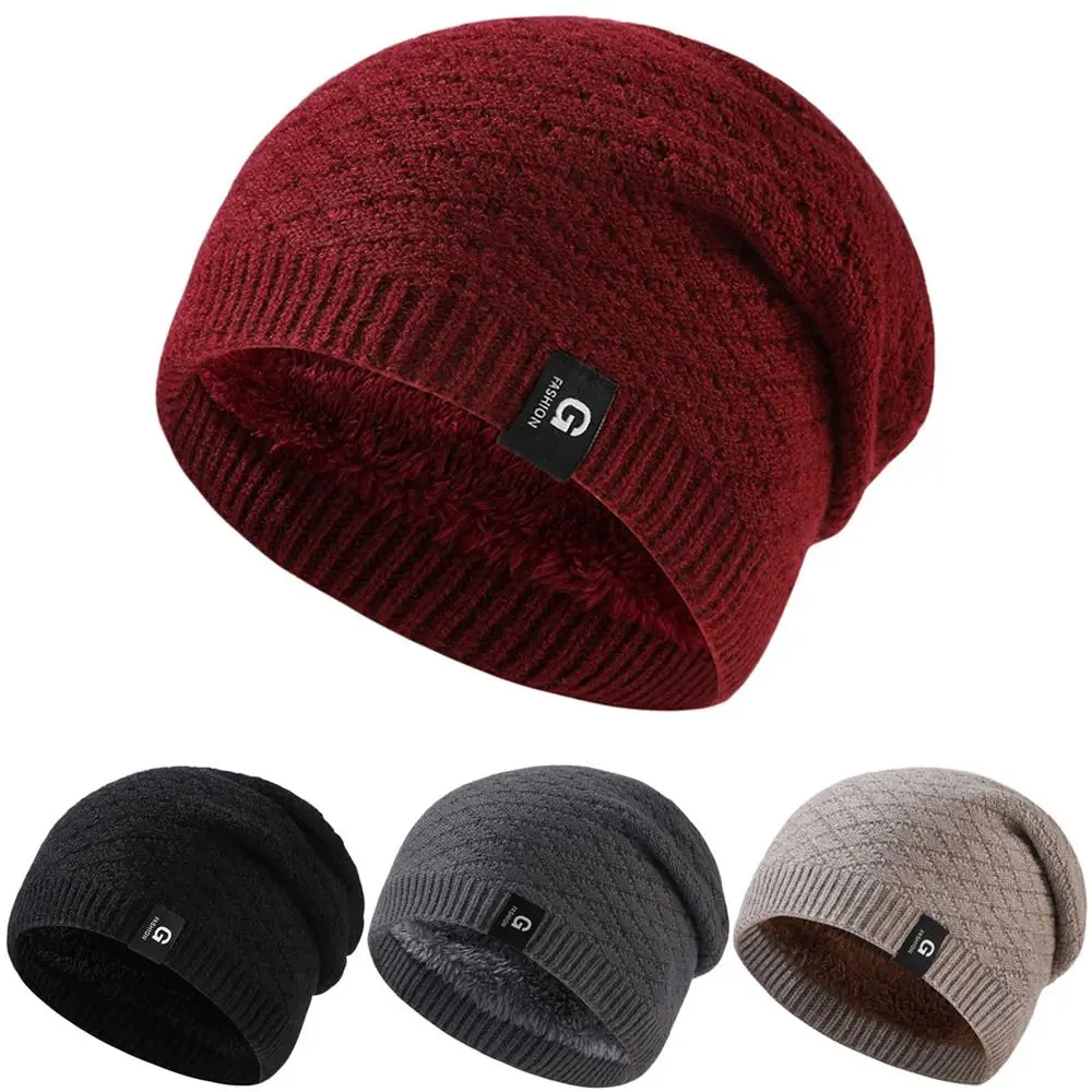 

Fashion Thickened Winter Hat Slouchy Fur Lined Knitted Cap Casual Elastic Beanie Hats for Men Women