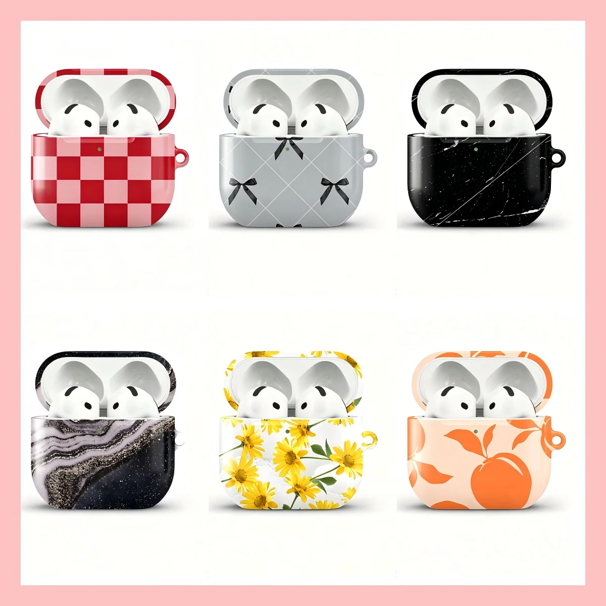 Capa Protetora Brilhante HD de PC Rígido à Prova de Choque Pink Red Checker Sunshine BUGRs para AirPods 1 2 3 Pro Pro2