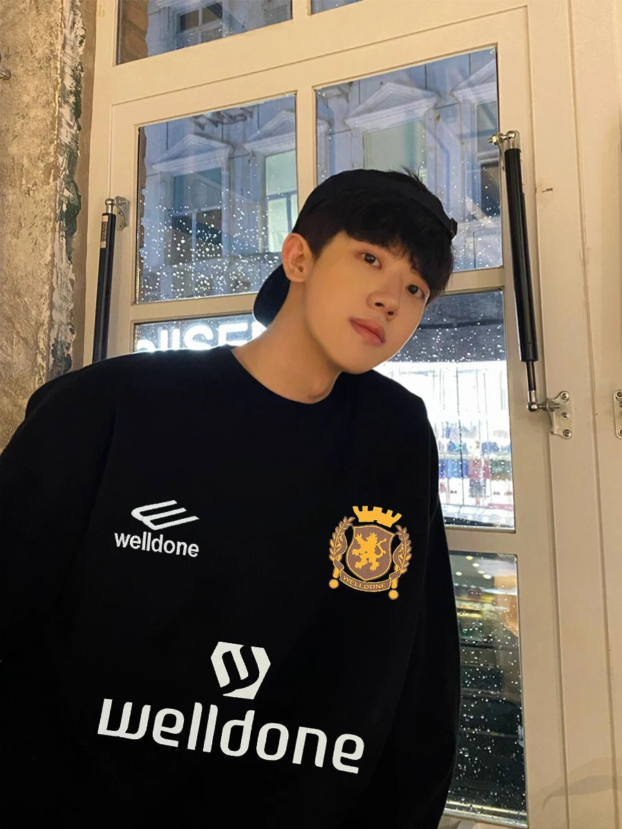 

Американский свитшот оверсайз с круглым вырезом и флисовой подкладкой для пар, осенне-зимний, мужской, без капюшона, теплый, из хлопка и полиэстера