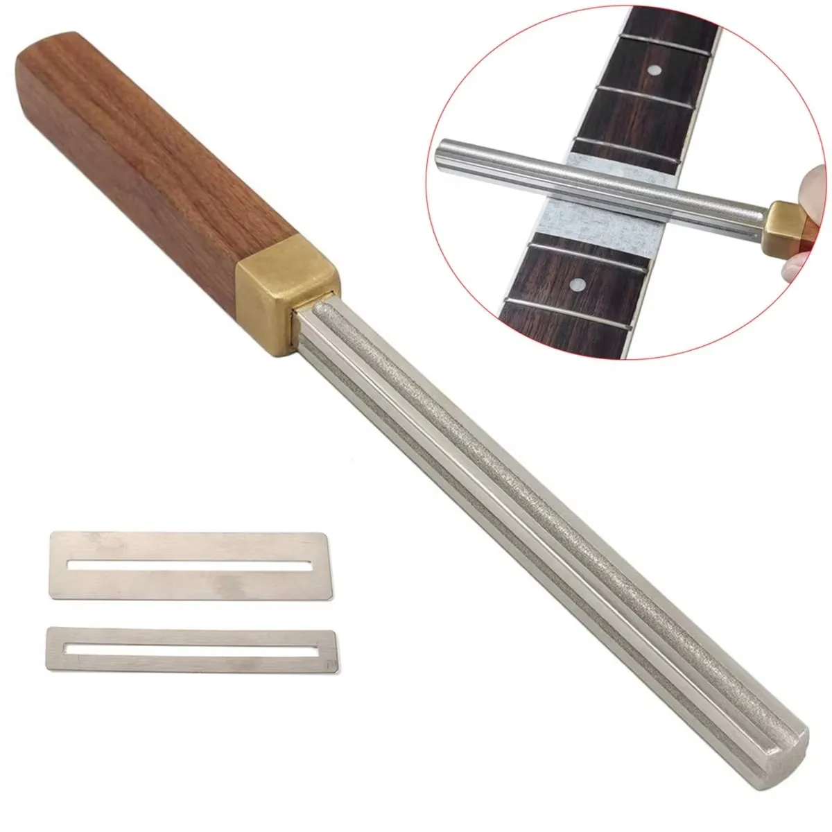 Square Guitar Silk Crown Edge File+2 Protective Pieces - Wooden Handle (1mm, 2mm, 3mm, 4mm)