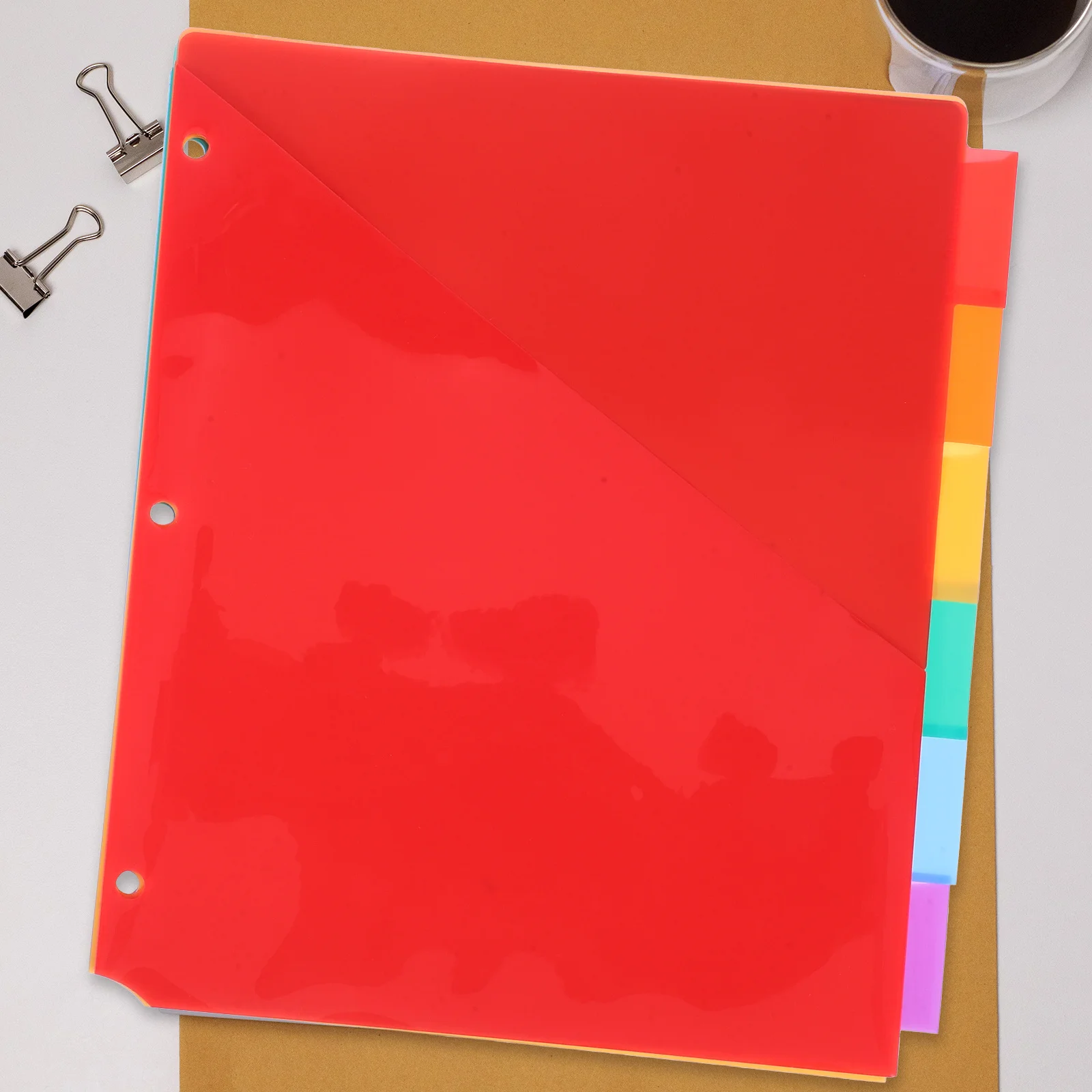 

6pcs Folder With Pockets Colored Binder Dividers 3 Ring A4 Letter Size Plastic Tabs For Office Study Organization Notebook