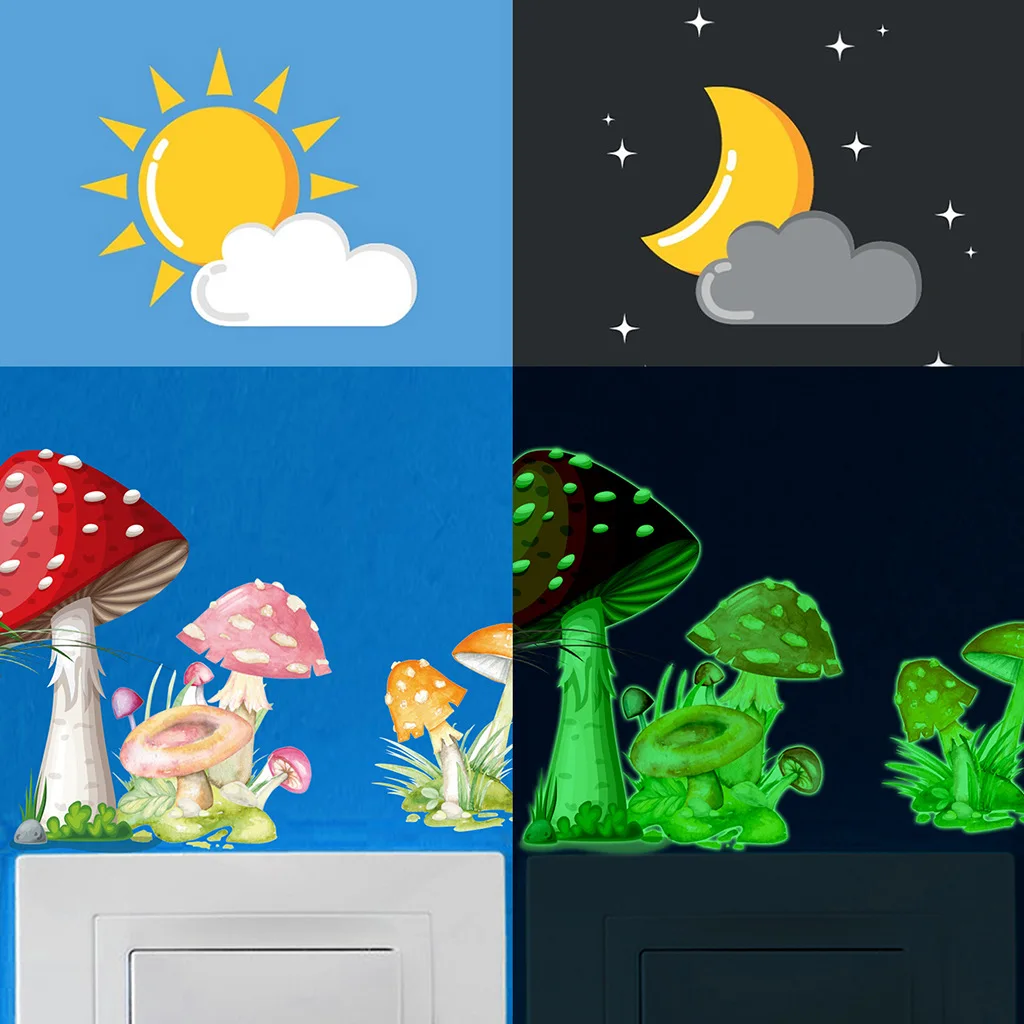 Mushroom Luminous Stickers Light Switch Cover Wall Sticker Bedroom Living Room Kids Stickers Decorative Self Adhesive Home Decor