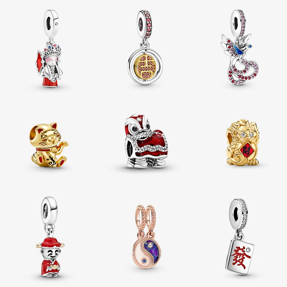 925 Sterling Silver Charms Beads Original Chinese New Year Gift Lion Dance Cat Charm Fit Pandora Bracelets Diy Jewelry For Women