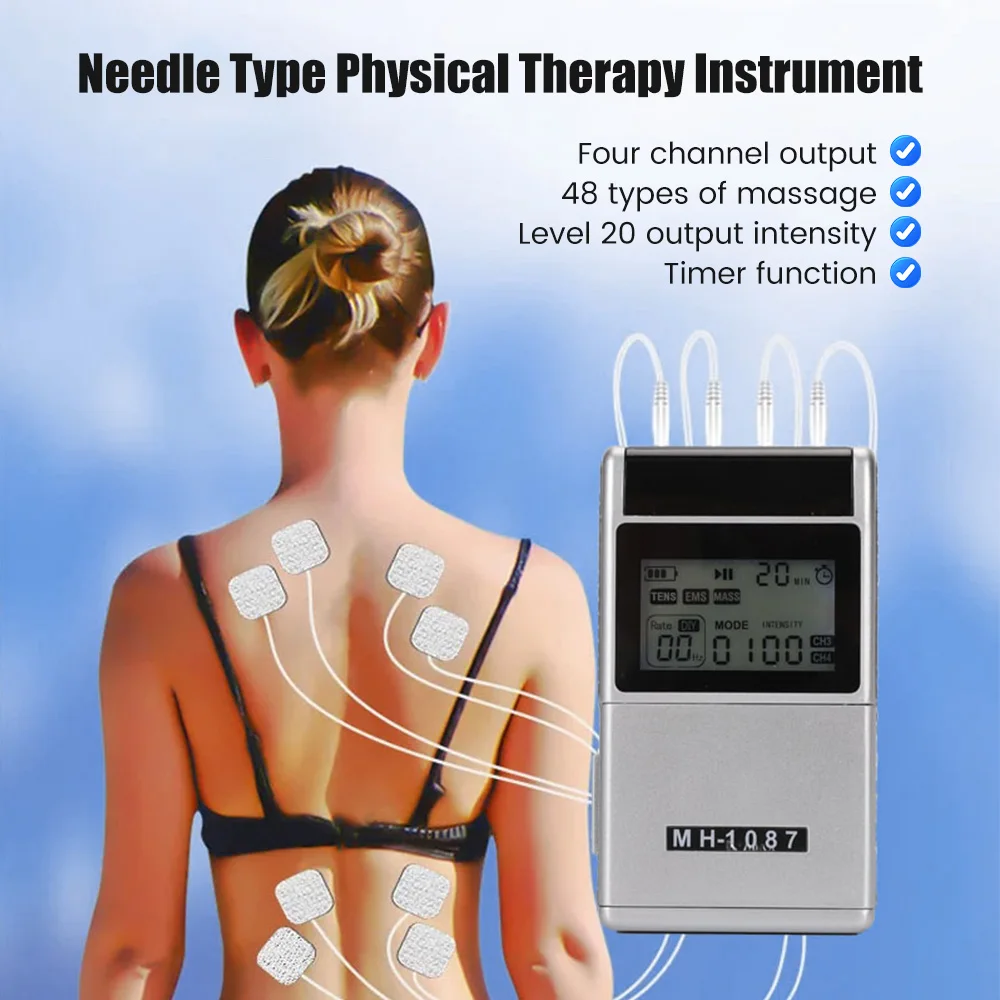 48 Modes 4 Output Channels TENS Muscle Stimulator Electronic Pulse Massager EMS Acupuncture Electrical Therapy USB Rechargeable