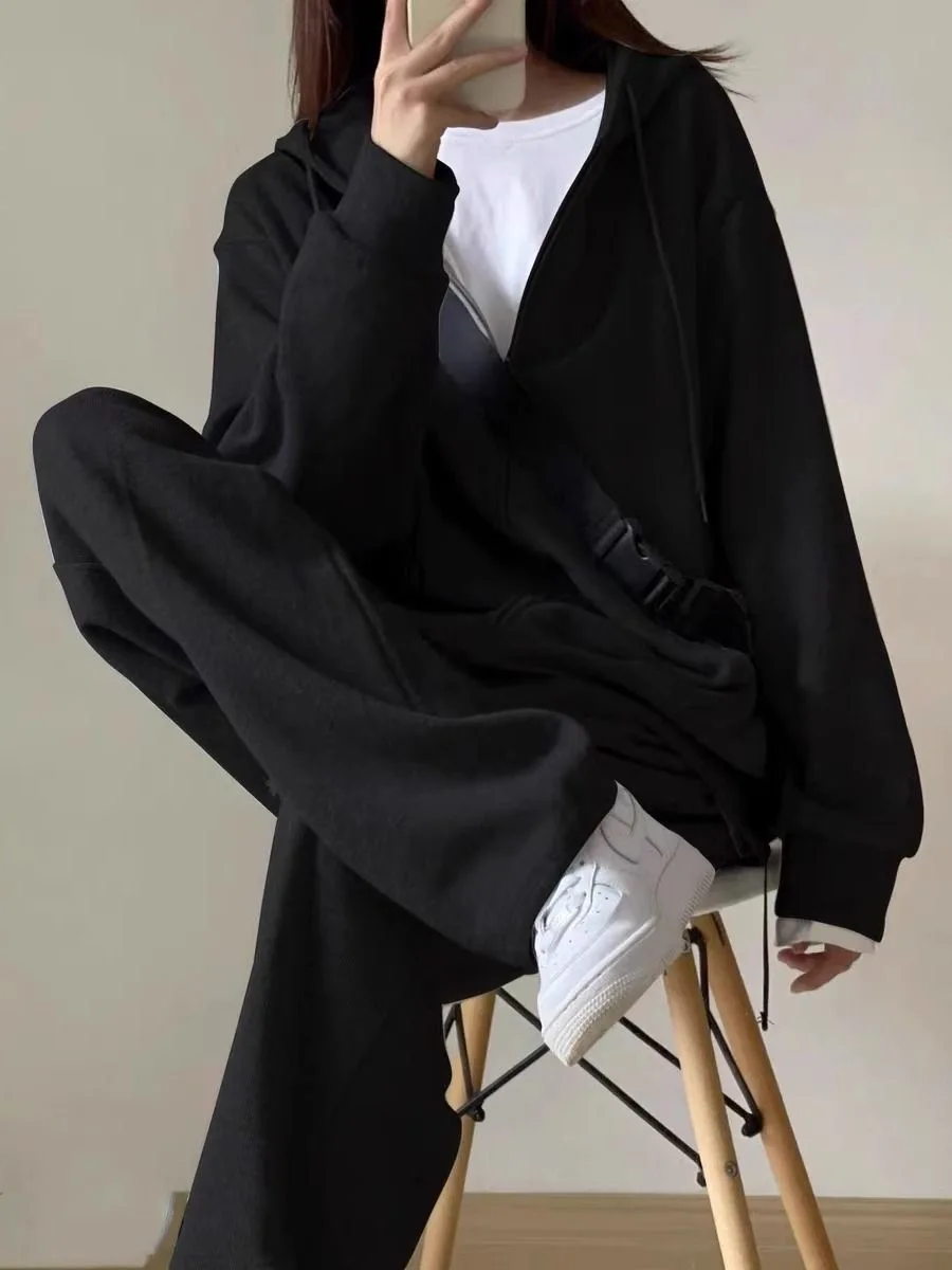 

Комплект женской повседневной спортивной одежды больших размеров в американском стиле: худи и длинные брюки на весну-осень, удобный комплект из двух предметов с высокой талией