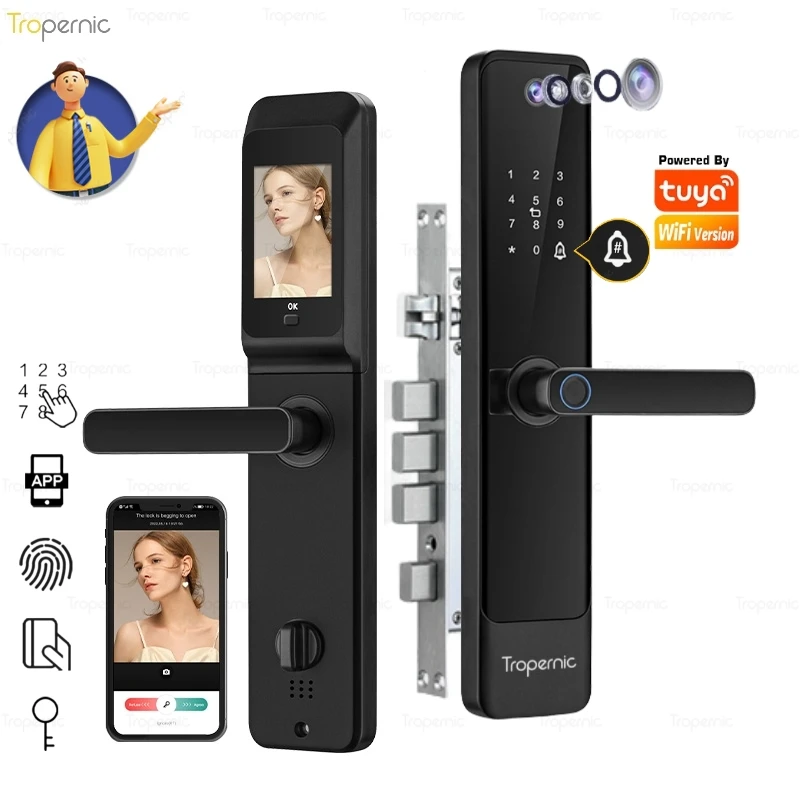 WiFi Tuya APP Remote Control Digital With camera Biometrical Fingerprint Password RFID card Unlocking Electronic Smart Door Lock