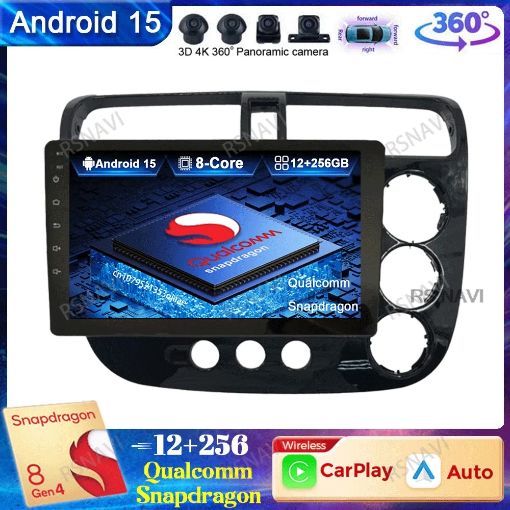 

Car Radio Android 14 For Honda Civic 2000 - 2006 Snapdragon Head Unit WIFI+4G Autoradio Viedo Player Qualcomm IPS Navigation DVD