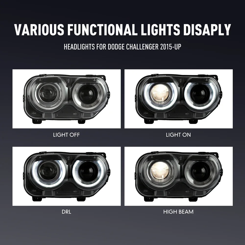 닷지 챌린저 2015-2022용 LED 자동차 헤드라이트 어셈블리, 자동차 스타일링 헤드 램프 DRL 튜닝 라이트 플러그 앤 플레이 LED 헤드라이트