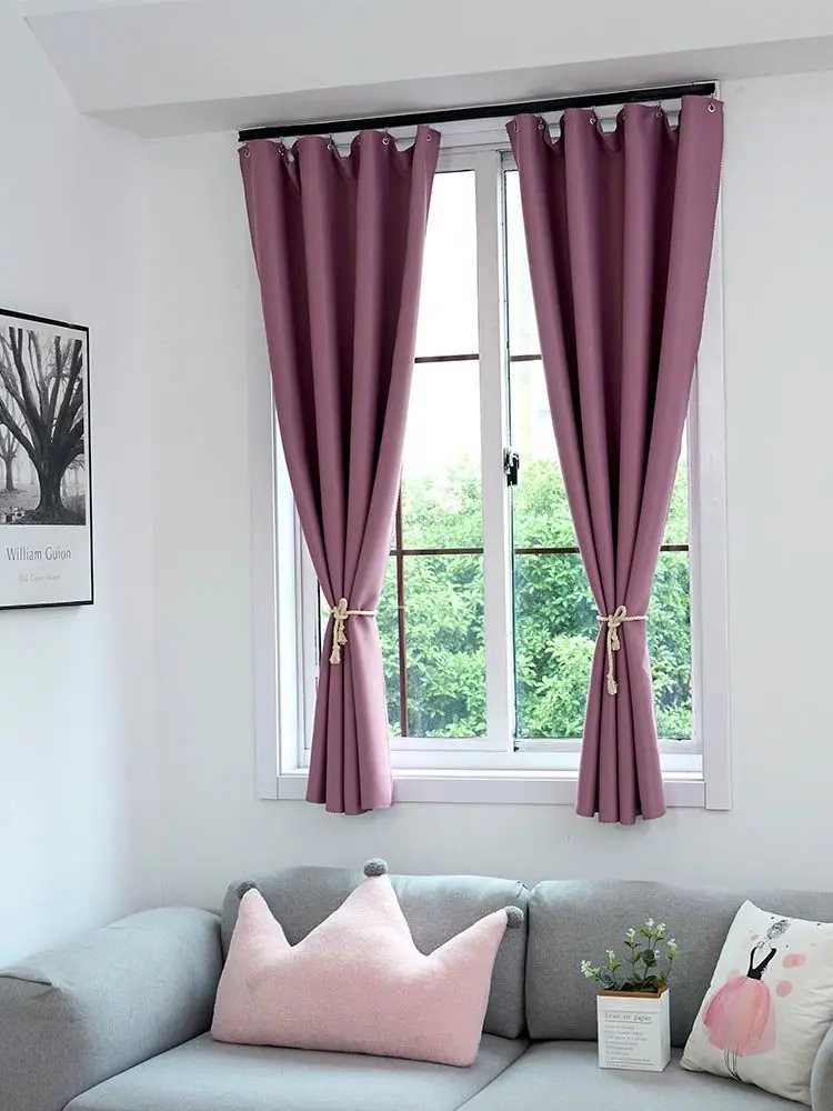 New curtains, punch-free installation, light-blocking bedroom short curtains, bay windows, simple rental room telescopic rod com