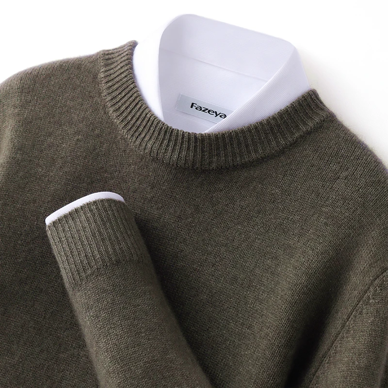 

7-Pin Thickened Men's Sweater 100% Cashmere Double Layer Round Neck Pullover Soft Comfortable Knitted Base Shirt Men's Clothing