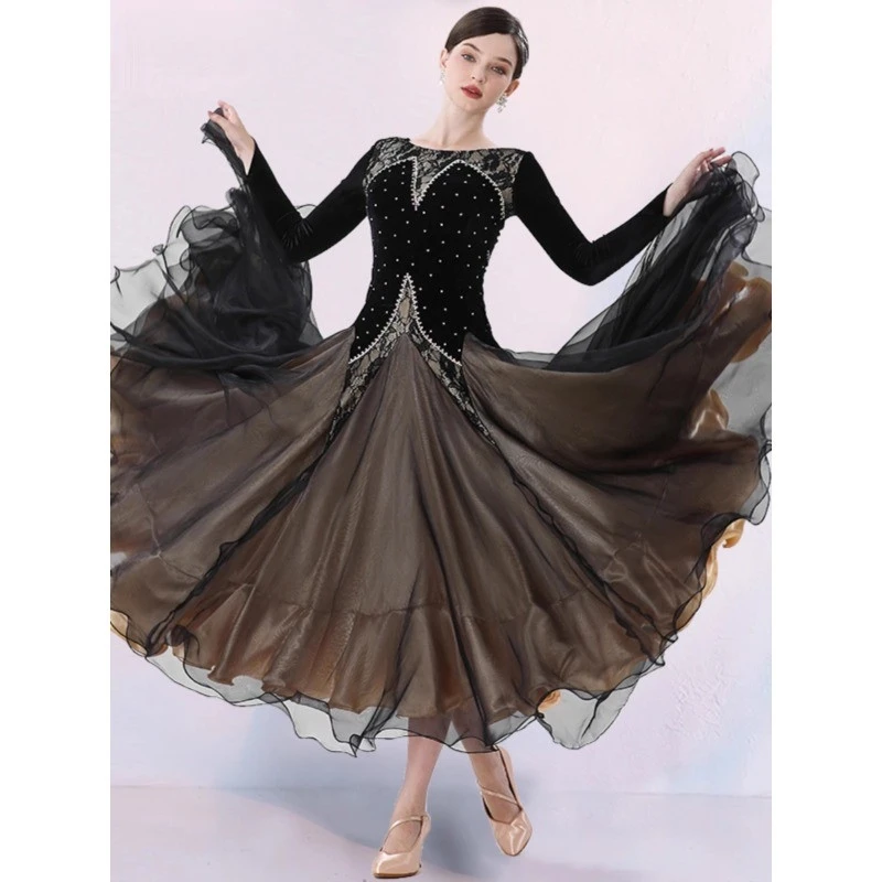 New Velvet Modern Dance Dress National Standard Dance Dress Waltz Costume Social Dance Grand Display Performance Dress