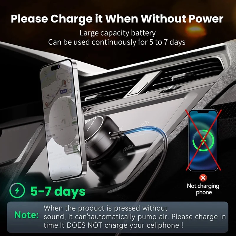 Supporto per telefono con aspirazione magnetica sottovuoto elettrico, 360 °   Supporto per auto con rotazione, supporto magnetico per telefono per auto per Iphone16/15/14/13