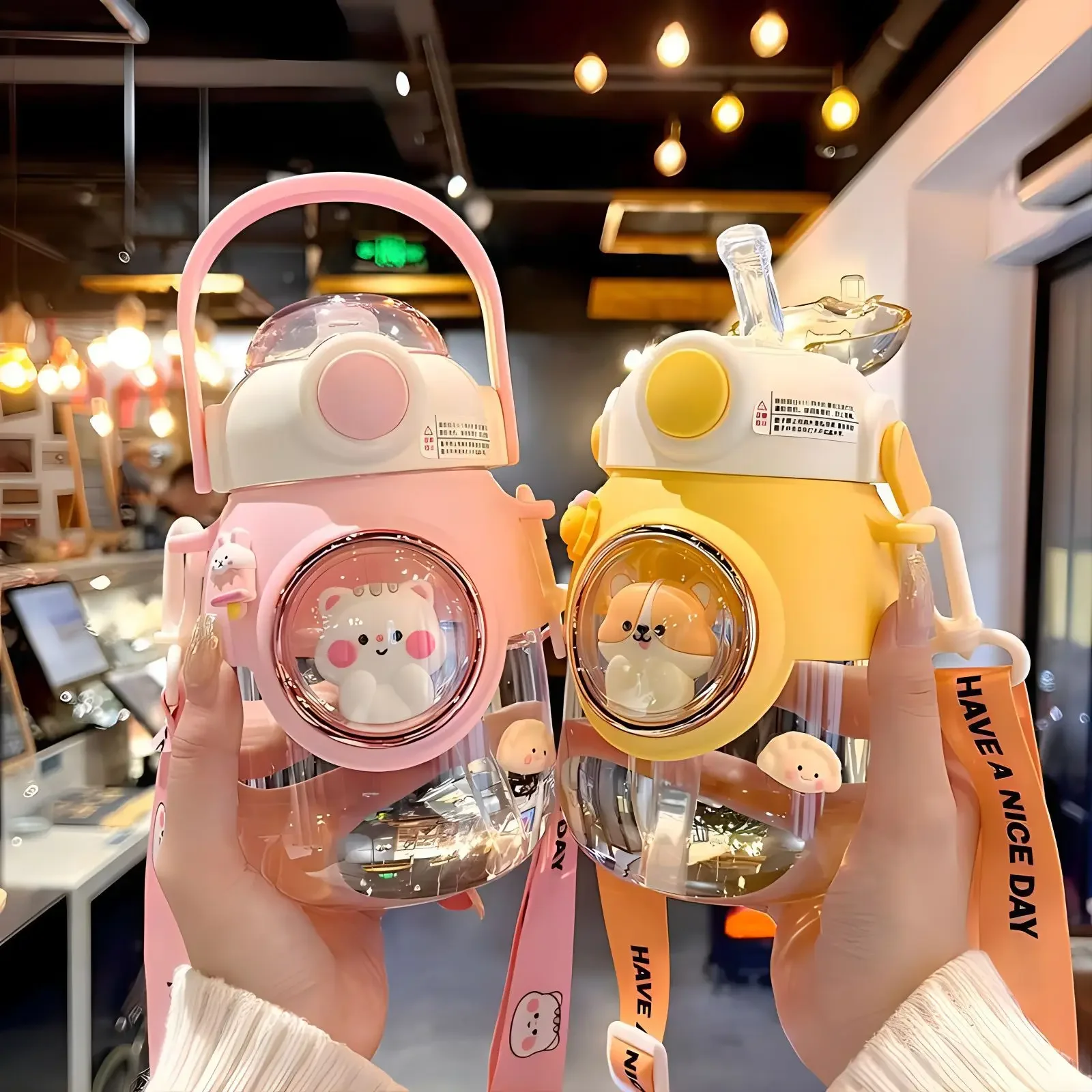 Lindas botellas de agua con pajita para niños y niñas, taza de agua de gran capacidad de 820ml, dibujos animados Kawaii, viaje escolar para estudiantes