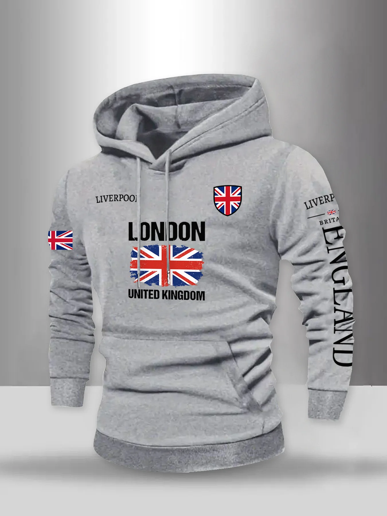 Herren UK London Vereinigtes Königreich Flaggen-Print Hoodie England Liverpool Schriftzug Lässiger Streetwear Weißer Pullover Sweatshirt – Detail 6