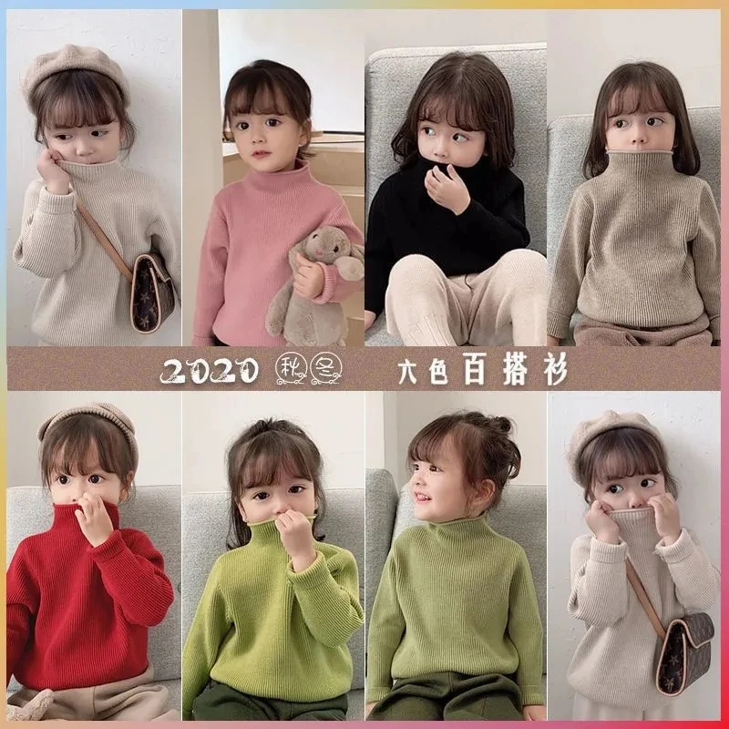 1-14 Years Toddler Kids Knit Sweaters for Girls Turtleneck Fall Warm Sweater Tops Baby Infant Soft Long Sleeve Pullover Sweater