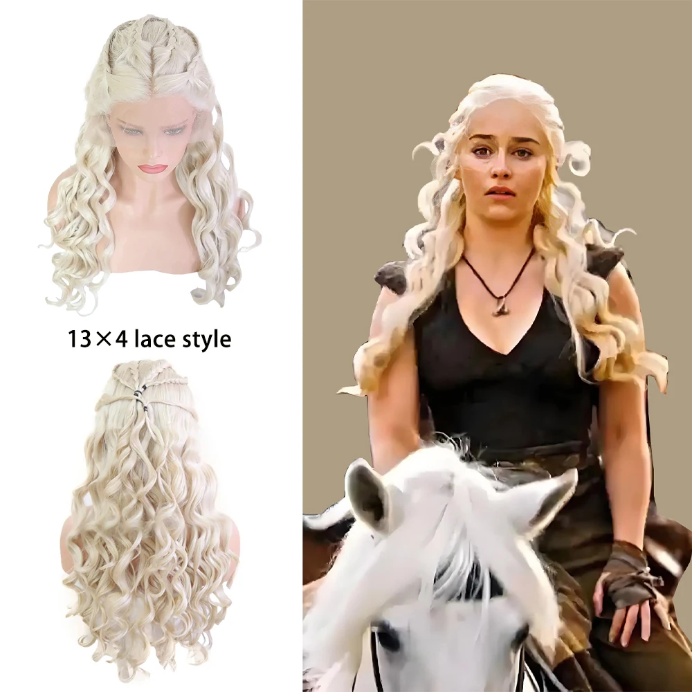 

Daenerys Targaryen Cosplay Wig 13*4 Front Lace Composite Hair, Song Of Ice And Fire Halloween Carnival Party Long Curly Hair