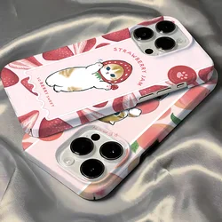 Cute Macaroon Cat Fruit strawberry Phone Case for iPhone 16 15 14 13 12 11 Pro Max XS XR XSMax 7 8 Plus Glossy HD Hard PC Cover