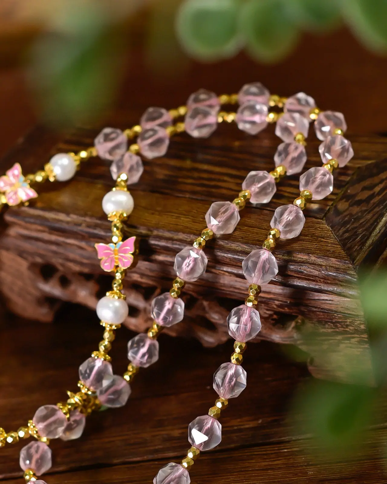 

Ожерелье с граненым розовым кварцем, колье с прозрачным хрустальным пресноводным жемчугом, позолоченное серебро 925 пробы, ювелирное изделие в подарок