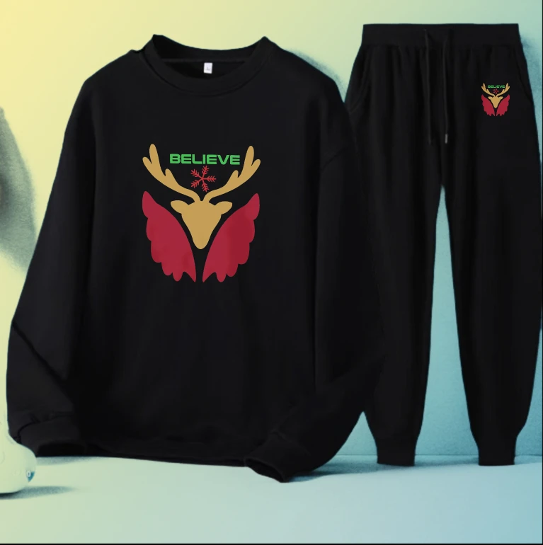 

Men's set jogging set Long sleeves sports designer clothing Autumn printed Believe Reindeer clothing set outfit