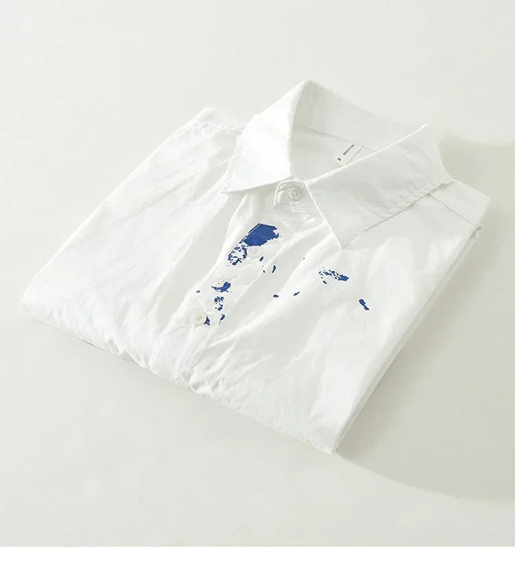 

Японская мода, белая рубашка с длинным рукавом, мужские весенне-летние повседневные рубашки, мужские удобные дизайнерские рубашки из 100% хлопка с всплеск чернил