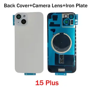 Bilashmart Iphone 15 Plus Battery Back Cover Glass Rear Panel Door Housing With Camera Lens And Iron Plate Magnetic Ring