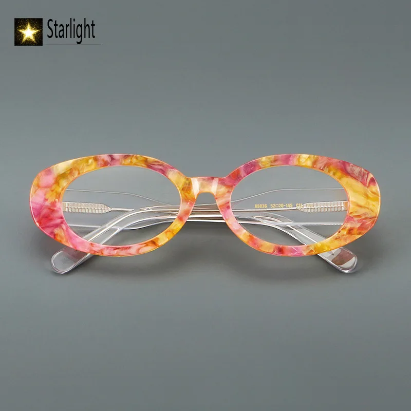 إطار نظارات بيضاوي سميك ملون للنساء والرجال نظارات قراءة للرجال من خلات لقصر النظر وصفة طبية بصرية بشعار مخصص نظارات عصرية