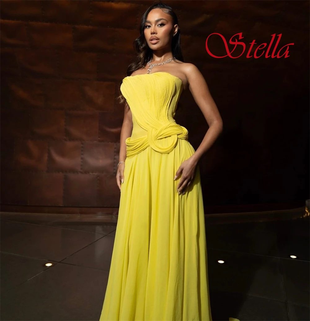 Robe de soirée personnalisée, Simple, sans bretelles, sans manches, en mousseline douce, robes de bal, tempérament froncé, robes d'occasion sur mesure