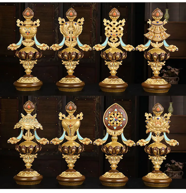 8PCS large # high-grade Buddhism home altar Shrine efficacious Worship Talisman gilding Eight auspicious copper statue