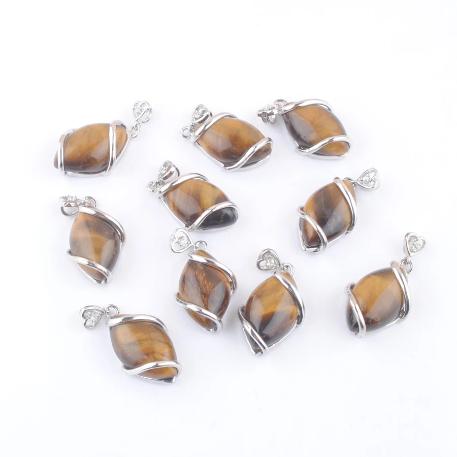 

10Pcs Natural Tiger's Eye Gem Stone Pendants Reiki Healing Chakra Amulet Luck Women Fashion Jewelry Good Quality AN3247
