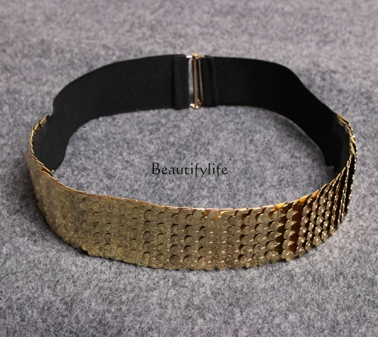 

Women's Wide Metal Waist Seal, High-End Elastic Belt, Matching Fashion, European and American