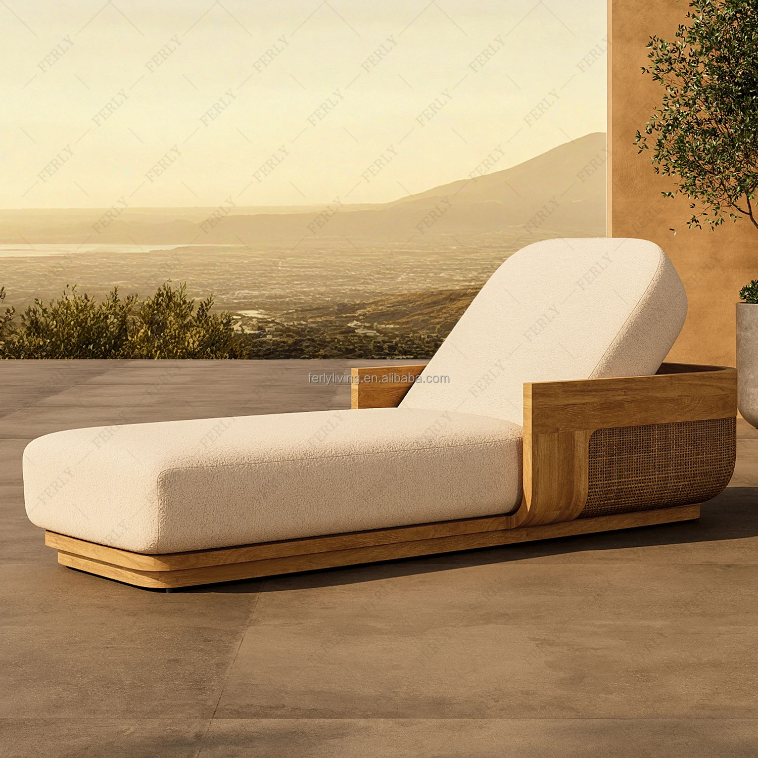 Teak Outdoor Lounge Chair With Cushion Comfortable Soft Luxury Sun Lounger Modern Patio Chair For Garden Beach Pool