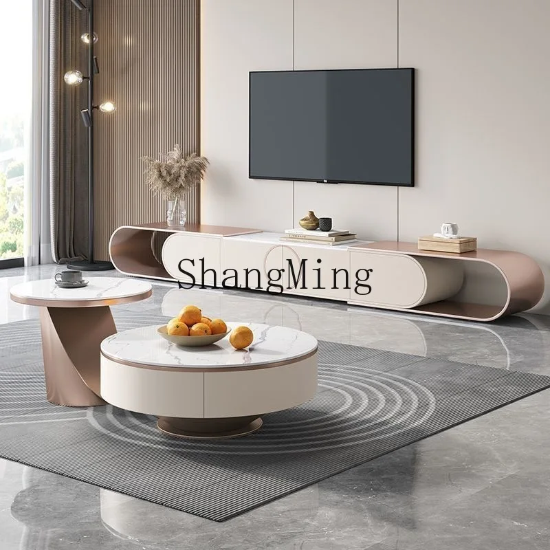 

ZYY light luxury rock slab TV cabinet coffee table combination modern simple household integrated floor TV cabinet