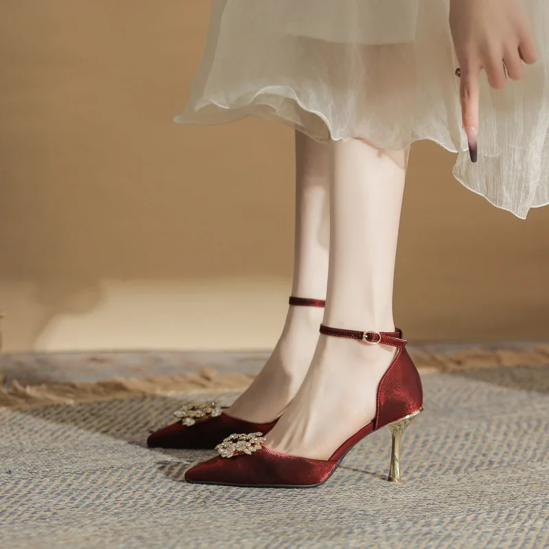 

2026 Spring Autumn High Heels Women Heel Satin Strap Single Shoes