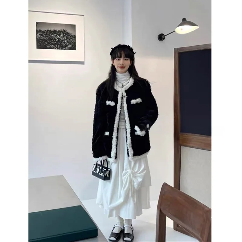 

UVPU Lamb Fur ort Coat Women's Autumn Winter Faion Commute Sle Padded Coat round Ne Button up Long Sve Outerwear