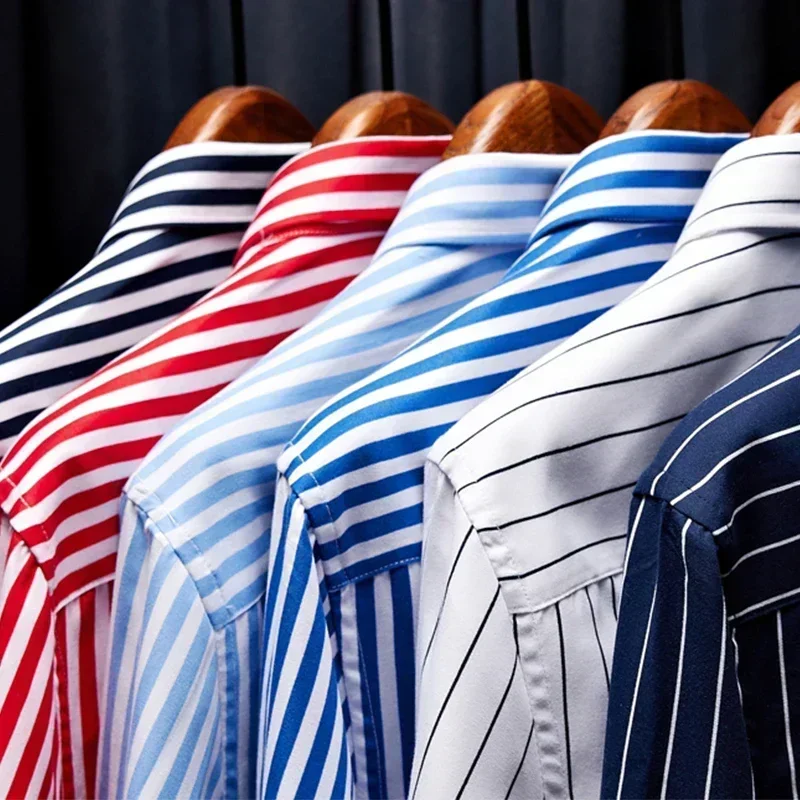 Luxury Elegant Men\'s Shirts Striped Shirt Long Sleeve Shirt Man Korean Popular Clothes Clothing Mens Male FASHION Plain