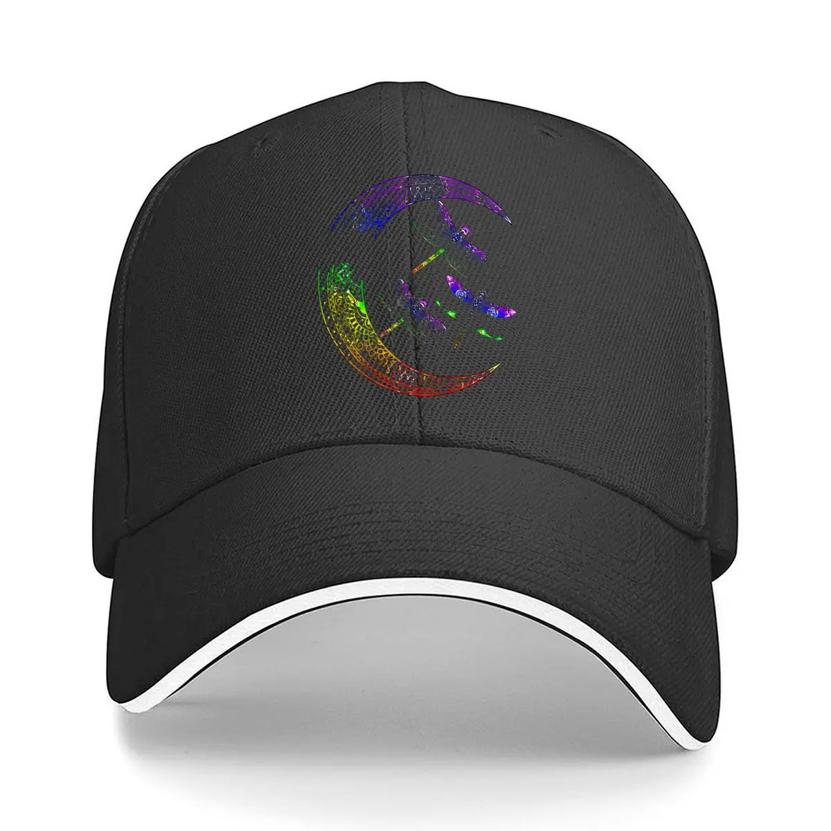Rainbow Crescent Moon With Three Dragonflies Decorative Pattern Hip Hop hat Fashion Outdoor Sports Sandwich Baseball Cap